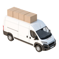 Delivery Van with Cardboard Boxes on Roof