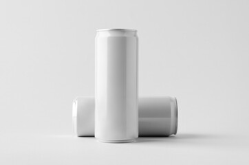 Slim soda energy drink beverage can mockup on a gray background