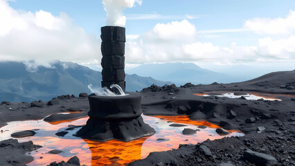 Hydrothermal Vents
Black chimney vent field (16:9), public domain, superheated mineral water (350°C) precipitating in chimney structures, giant tubeworms, scientific details