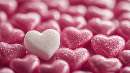 Obraz premium Romantic Heart - Shaped Candy Scene, Pink Candy Sea & White Love Candy, for Wedding Decoration, Valentine’s Day Card, Sweet - Themed Design