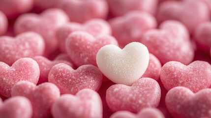 Obraz premium Valentine’s Day Love Candy Set, Pink Heart - Shaped Candies & White Love Candy, for Romantic Confession, Dessert Plating, Festival Marketing Material