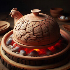 **Clay Baking Dome (Taghneen)**: A dome placed over food for slow cooking on embers.  

