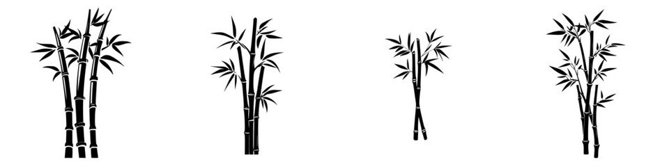 Elegant black bamboo icon collection showcasing various designs with distinct shapes and arrangements