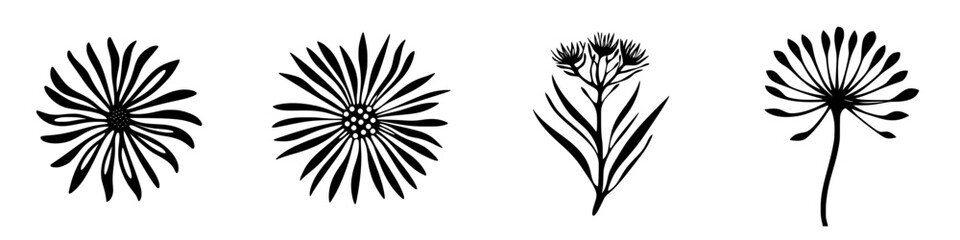 Obraz premium Black decorative floral icons suitable for various design projects and nature-themed artwork