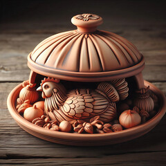 **Clay Baking Dome (Taghneen)**: A dome placed over food for slow cooking on embers.  
