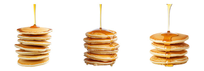 Stacked Pancakes with Syrup on Transparent Background for Recipes