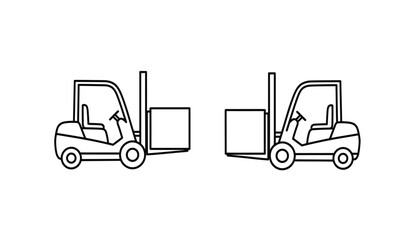Two Forklifts Carrying Boxes Line Art Illustration on White Background