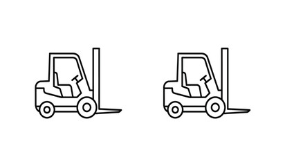Forklift truck icon set warehouse transport industrial equipment black outline on white