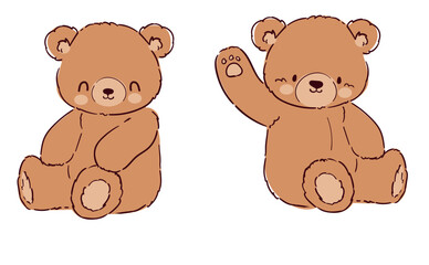 Hand Drawn Cute Bear White Background Vector Nursery Illustration