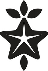 Obraz premium Vector Emblem Featuring Five-Pointed Star with Leaf Motifs in Minimalist Black and White Design
