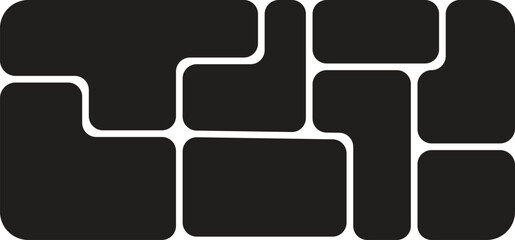 Geometric black block shapes abstract design on white background with rounded corners. Perfect for modern art, print, or graphic projects. Bold, minimal, and visually striking pattern.