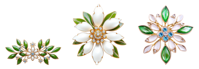 Elegant Floral Brooches Isolated on Transparent Background