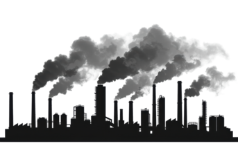 Isolated Silhouette of Industrial Cityscape with Heavy Pollution