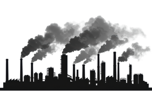 Isolated Silhouette of Industrial Cityscape with Heavy Pollution