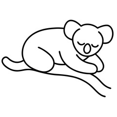 Sweet koala sleeping peacefully on high branch Line Art Vector illustration