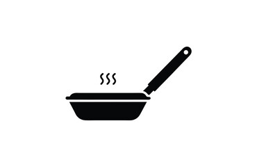 frying pan solid icon with handle, kitchen silhouette for cooking use