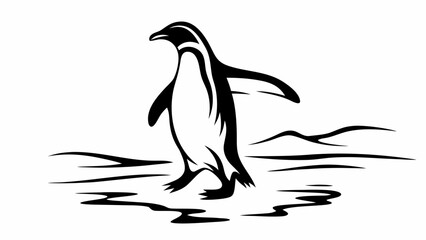 Naklejka premium Stylized penguin walking on ice in black and white vector illustration design art image drawing