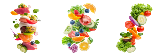 Fresh Mixed Vegetables and Fruits Isolated on Transparent Background