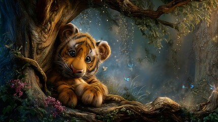 Saber-toothed tiger cub's tender wildlife hug