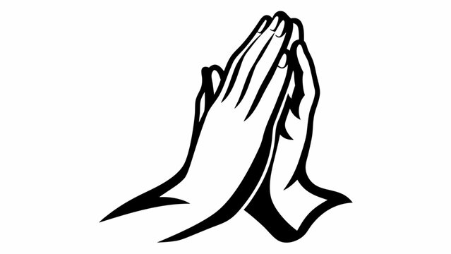 Illustration of two hands clasped together in a praying gesture with a black outline on white background
