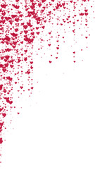 Red hearts scattered on white background.