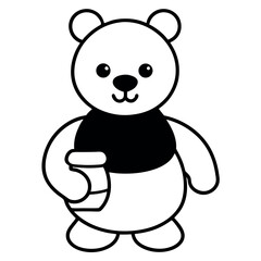 Fototapeta premium Little bear smiling while holding honey pot Line Art Vector illustration