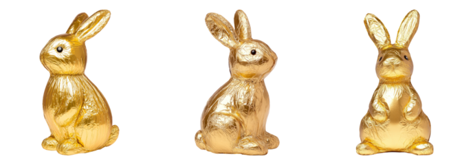 Golden Bunny Figurines Isolated on Transparent Background