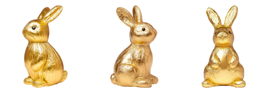 Golden Bunny Figurines Isolated on Transparent Background