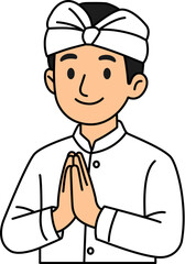 Balinese man in traditional outfit giving greeting gesture