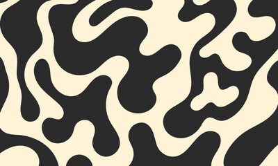 Banner with psychedelic abstract wavy shapes. Vector flat illustration of dynamic liquid distorted forms. Bohemian groovy retro background