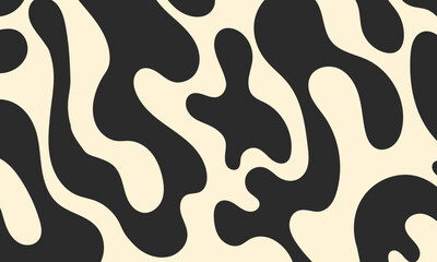 Abstract wavy retro groovy psychedelic horizontal banner. Vector illustration of dynamic liquid organic shapes. Bohemian modern minimalist background