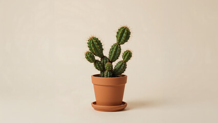 Fototapeta premium Minimalist Composition Featuring a Green Cactus in a Terracotta Pot