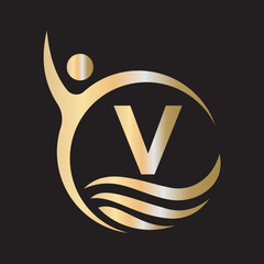 Success Logo combine with letter v vector template