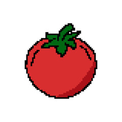 Tomato Pixel Color Lineal Icon. Red Tomato Pixel Art Symbol