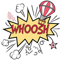 Fototapeta premium Vintage comic style hot air balloon illustration with burst and word effect