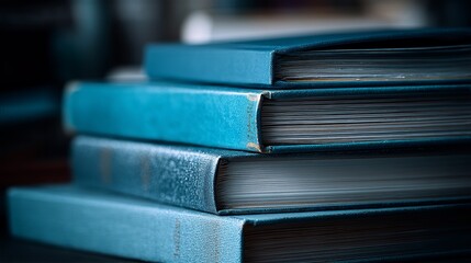 Stack of beautifully textured turquoise books creating a serene and scholarly atmosphere inviting quiet reflection.