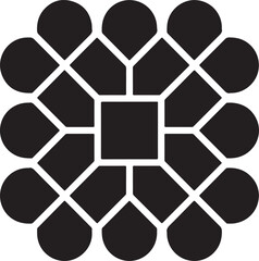 Geometric floral pattern with a central square and petal shapes silhouette