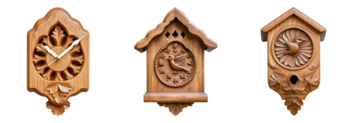 Isolated Wooden Wall Clocks on Transparent Background for Display