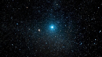 Naklejka premium Dazzling celestial expanse featuring countless stars and one prominent blue star illuminating the vastness of space.