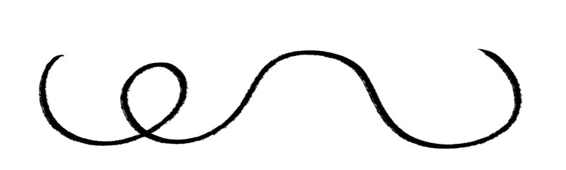 Abstract, black squiggle line, wave line, decor line, on transparent png background 