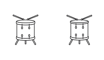 Two Simple Line Art Drums with Drumsticks on a White Background