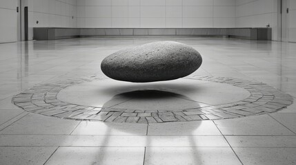 Smooth Pebble Shape Levitating Above White Floor.