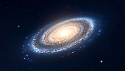 Spiral galaxy with glowing core and radiant blue arms against starry space