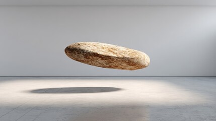 Smooth Pebble Shape Levitating Above White Floor.