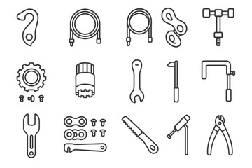 Tools and hardware line icon set: durable, industrial equipment illustrations