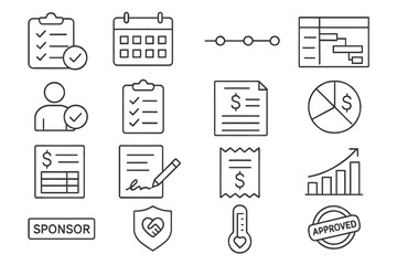 Business and productivity linear icon set. office and work efficiency collection