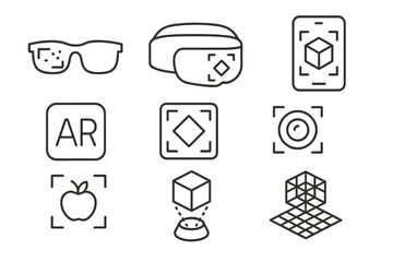 Ar, vr line icon set. augmented reality, virtual reality linear collection.