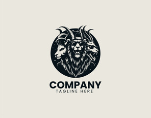 Obraz premium Modern Chimera Mythical Beast Cool Lion Goat Dragon Vector Logo Design