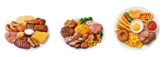 Obraz premium Assorted Delicious Food Platter Isolated on Transparent Background