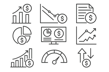 Fototapeta premium Finance and business line icon set. budget, investment, growth outline collection